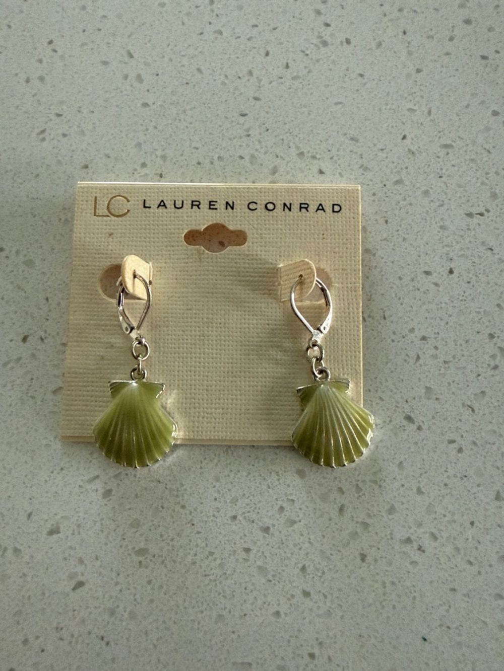 LC Lauren Conrad Silver Tone Leverback Earrings with Olive Shell Charms